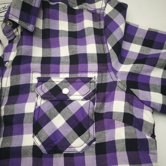 BC Clothing Ladies Size Small Purple White Black Plaid Faux Fur Lined Shirt - Picture 7 of 12